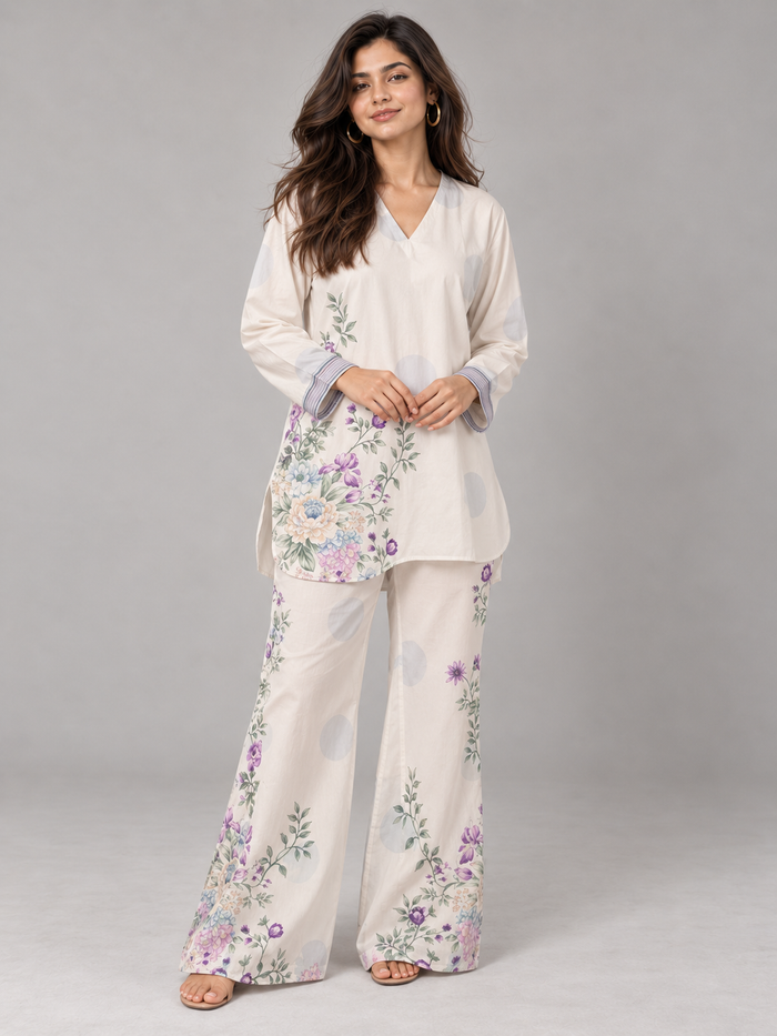 Dreamy Bloom Ivory Co-ord Set For Women