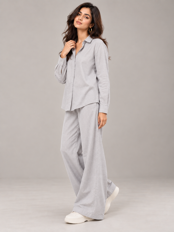 Solid Light Grey Co-ord Set for Women