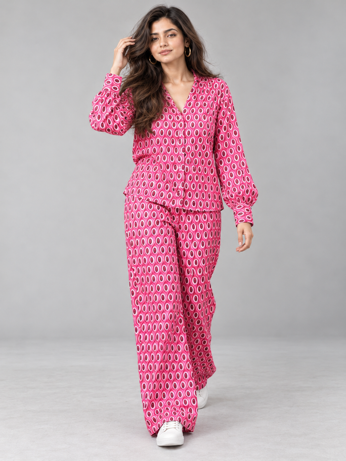 Pink Dotted Print Co-ord Set for Women
