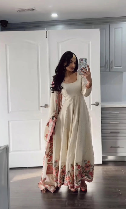 Rose Mist Ivory Anarkali Gown Outfit Set