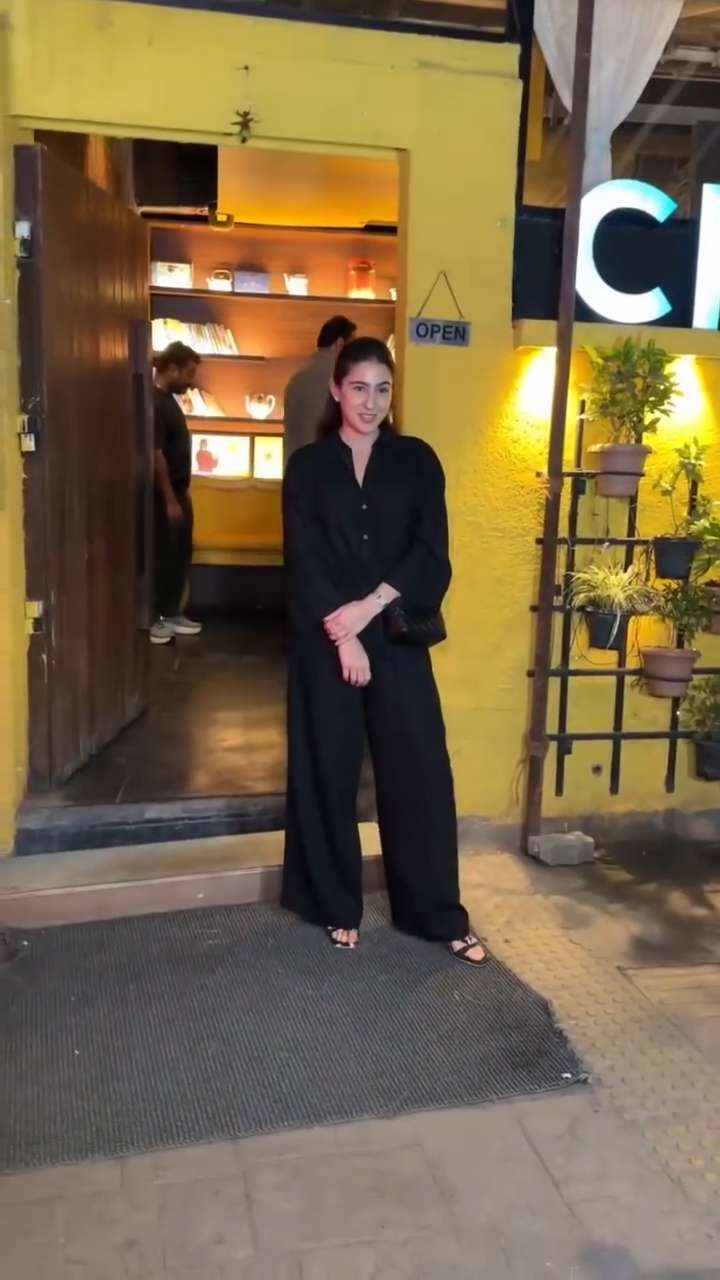 sara ali khan solid black co-ord set