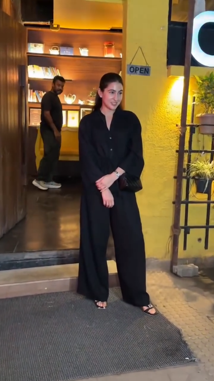 sara ali khan solid black co-ord set