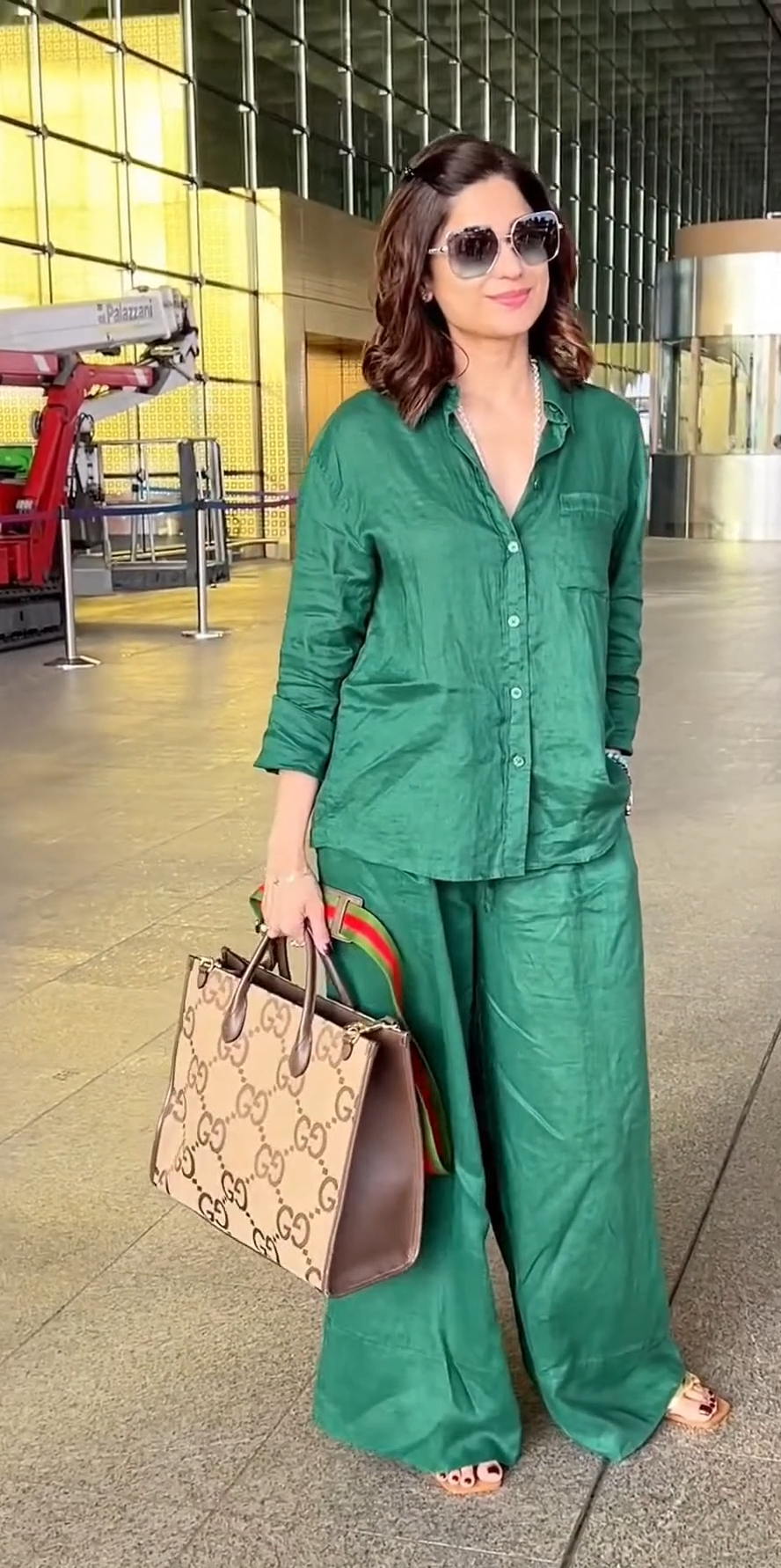 shamita shetty solid emerald green co-ord set