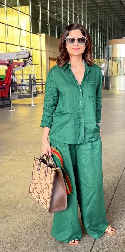 Shamita Shetty Solid Emerald Green Co-ord Set