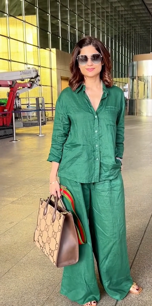 Shamita Shetty Solid Emerald Green Co-ord Set