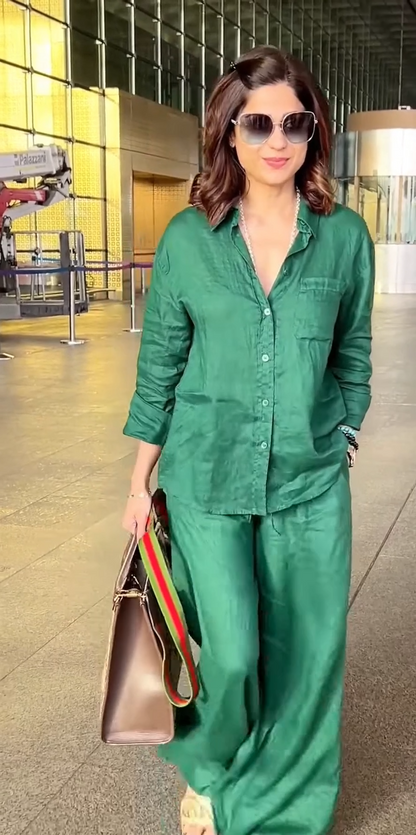 Shamita Shetty Solid Emerald Green Co-ord Set