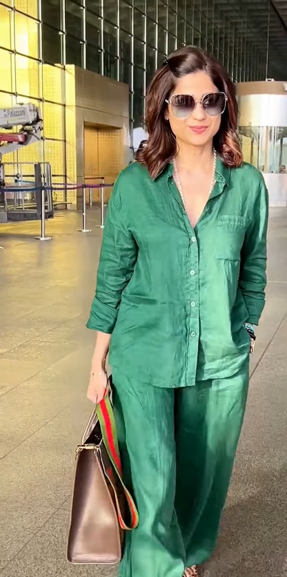 Shamita Shetty Solid Emerald Green Co-ord Set
