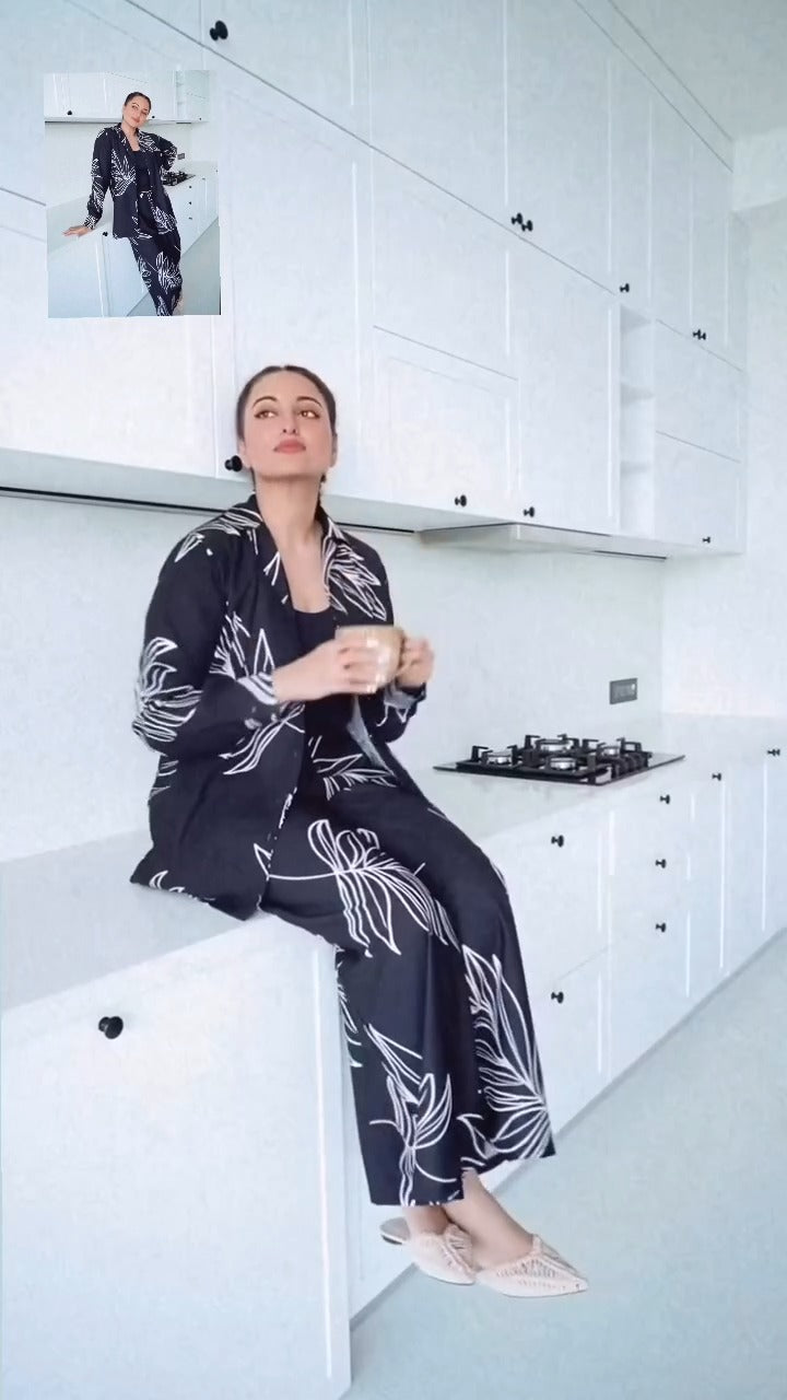 sonakshi sinha black leaf co-ord set