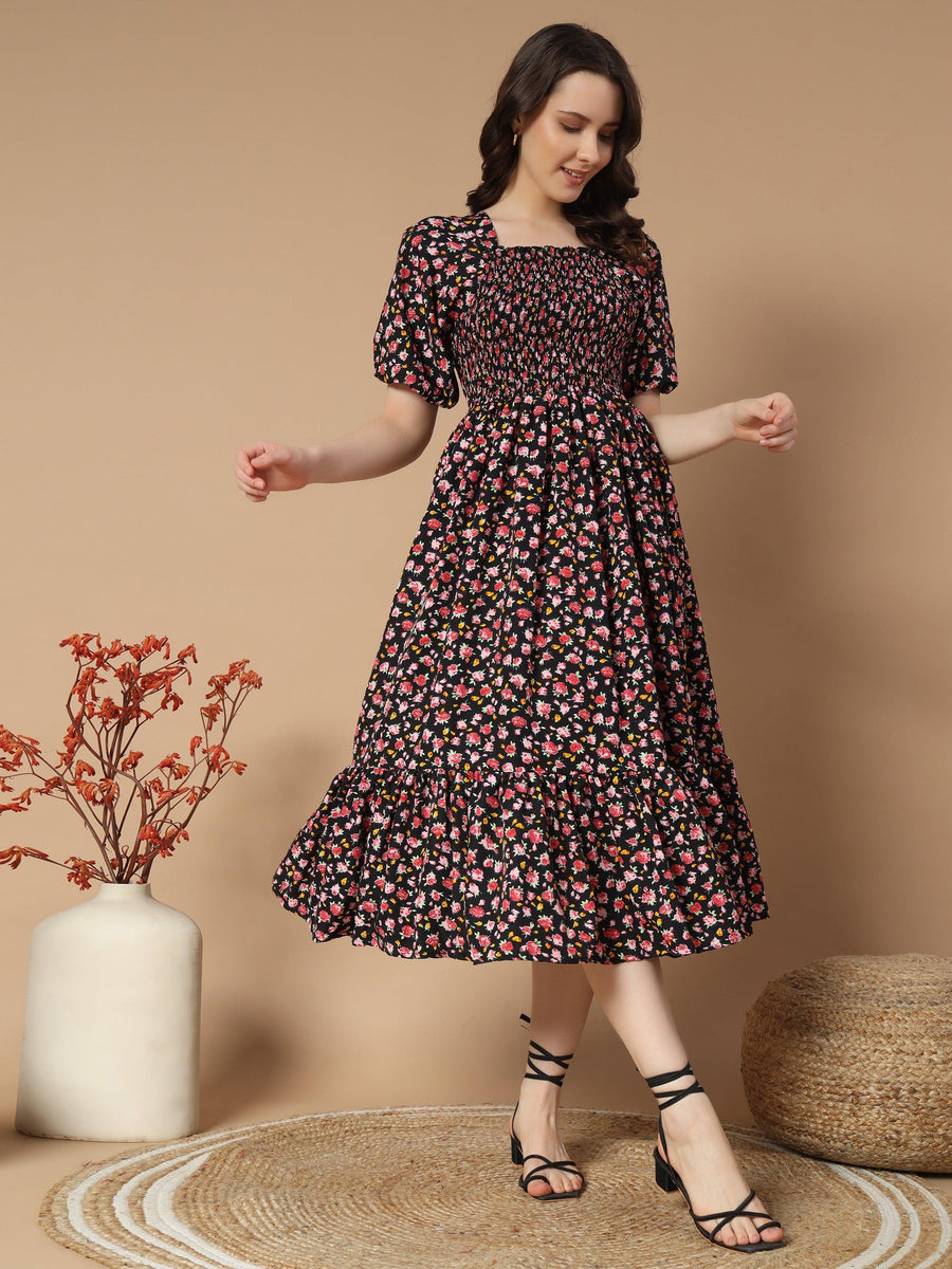 Black Dress with Sweet Pink Flower Print, photo 3
