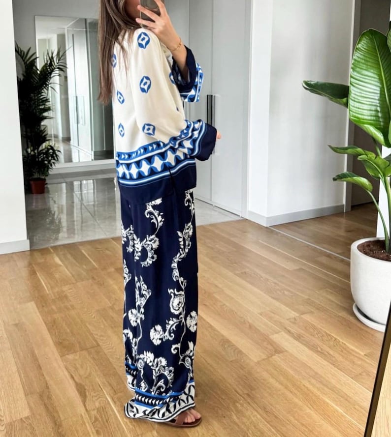 azure royale printed ensemble co-ord set