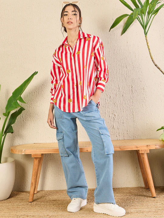 retro bloom stripe shirt