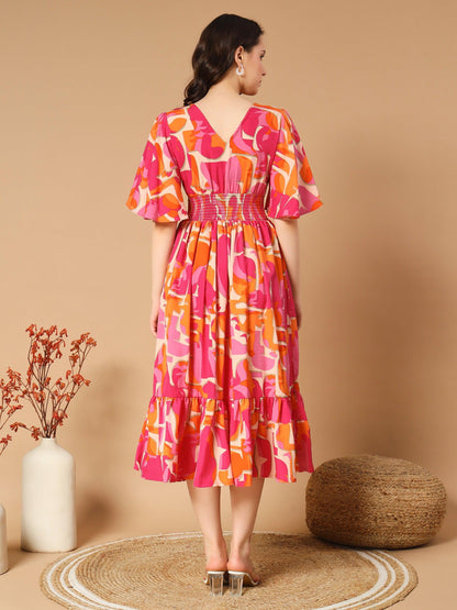 Bright Pink Dress in Fresh Flower Print