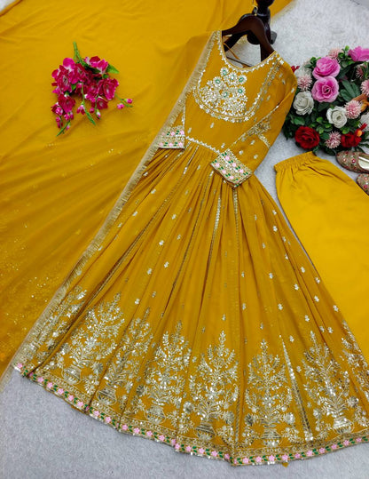 Royal Mustard Gold Zari Anarkali Gown Set