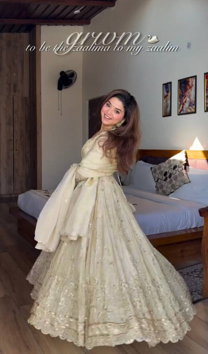Soft Ivory Designer Gown with Elegant Flare