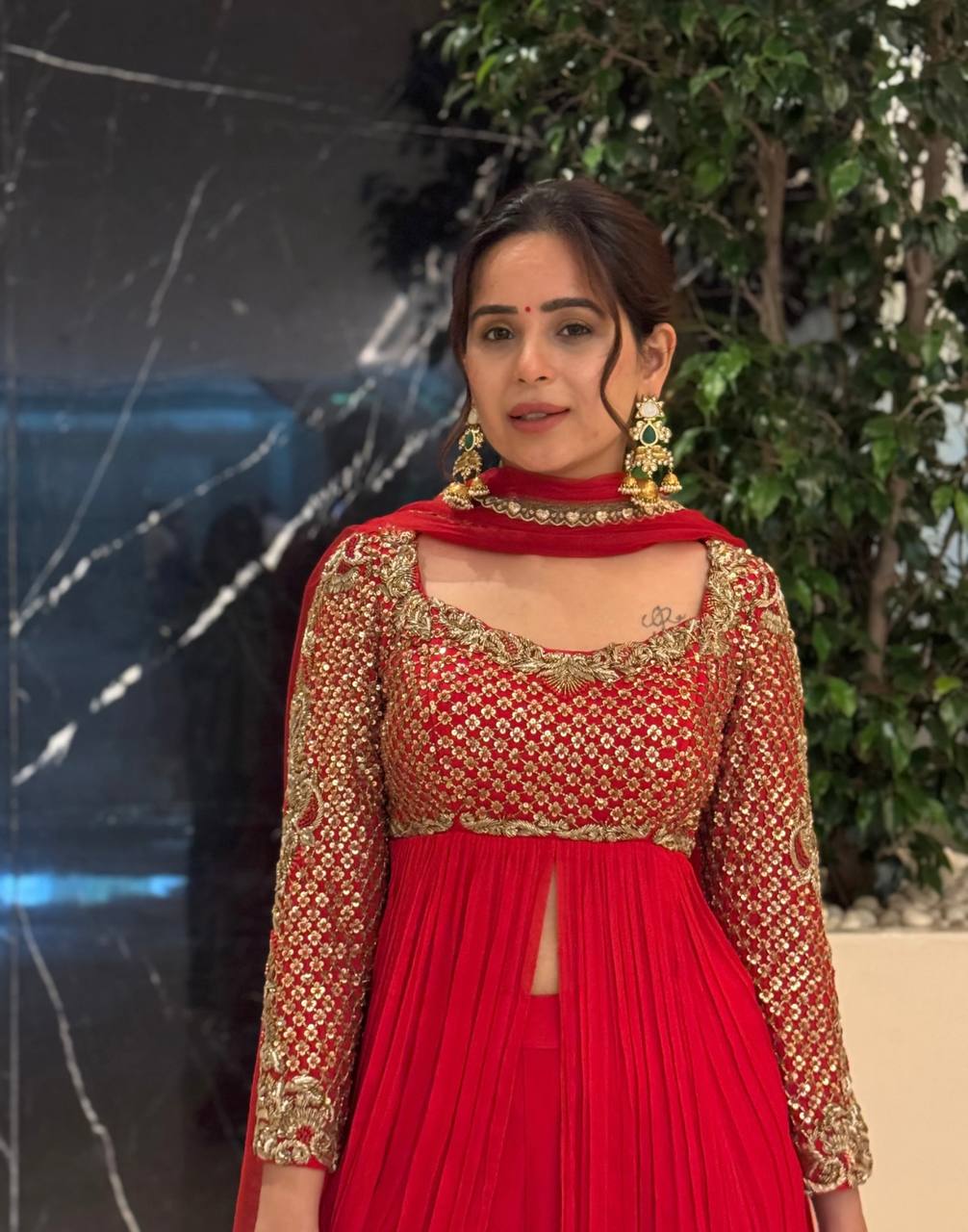 elegant red georgette sharara suit for wedding & party