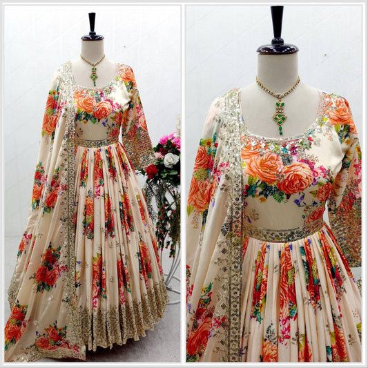Festive Wear Satin Silk Floral Anarkali with Dupatta