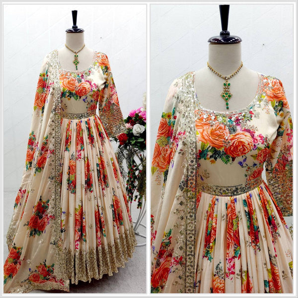 Festive Wear Satin Silk Floral Anarkali with Dupatta