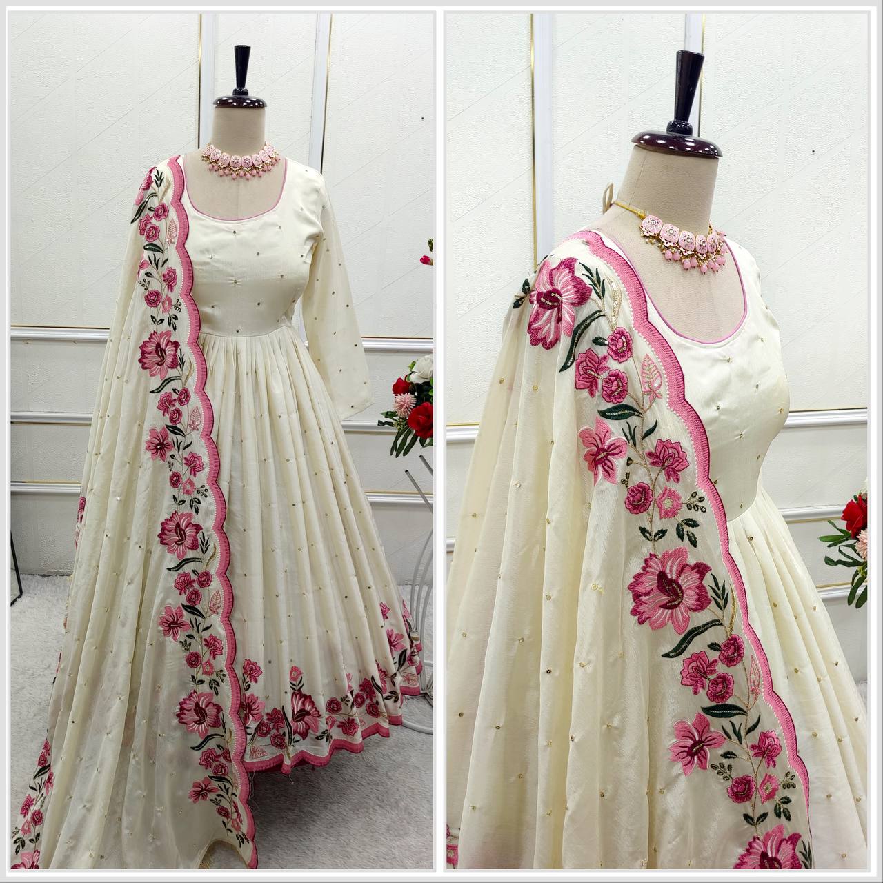rose mist ivory anarkali gown outfit set