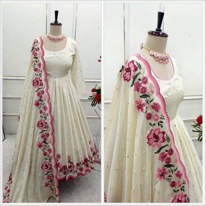 Rose Mist Ivory Anarkali Gown Outfit Set