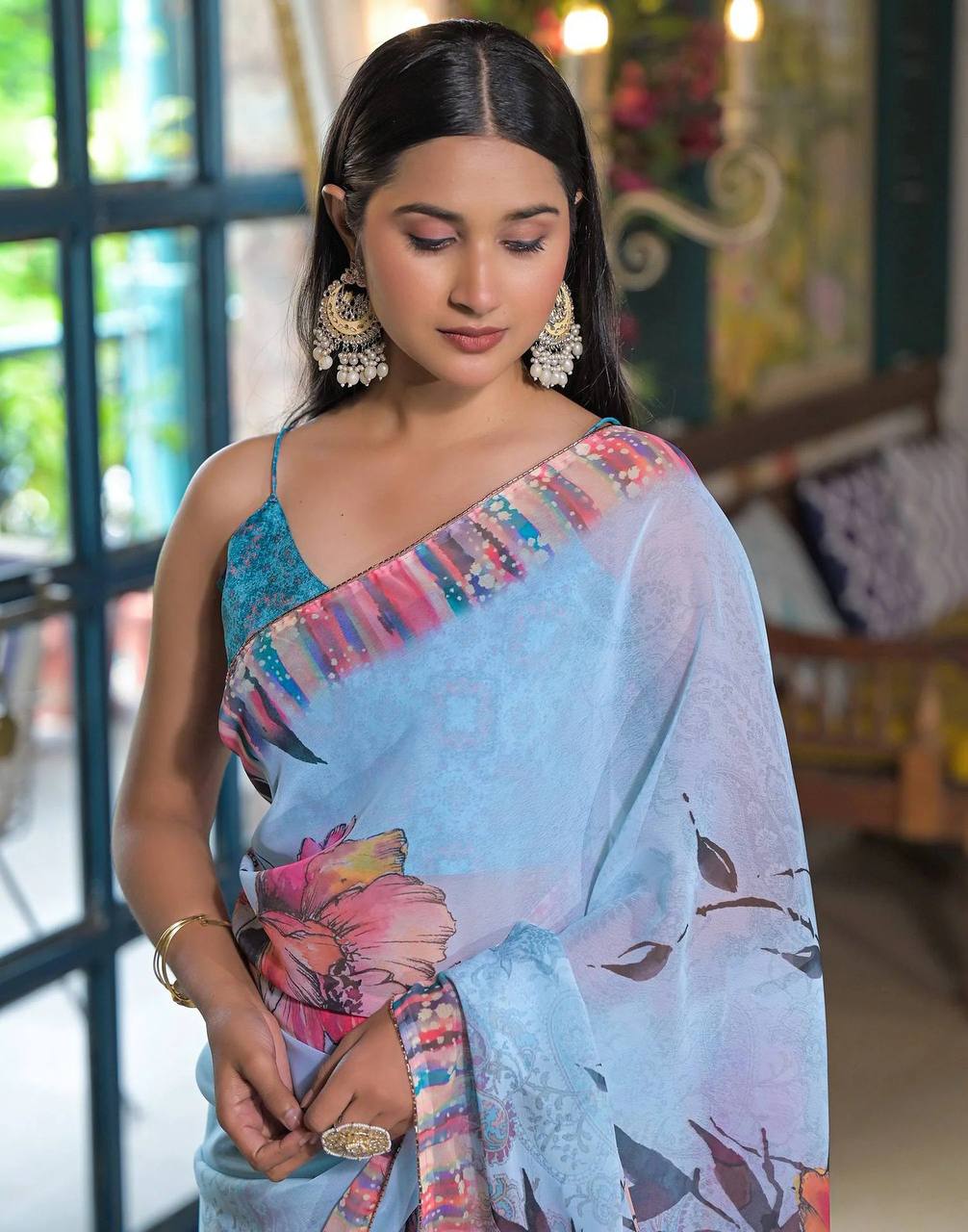 bloomwave digital art saree with designer edge detailing