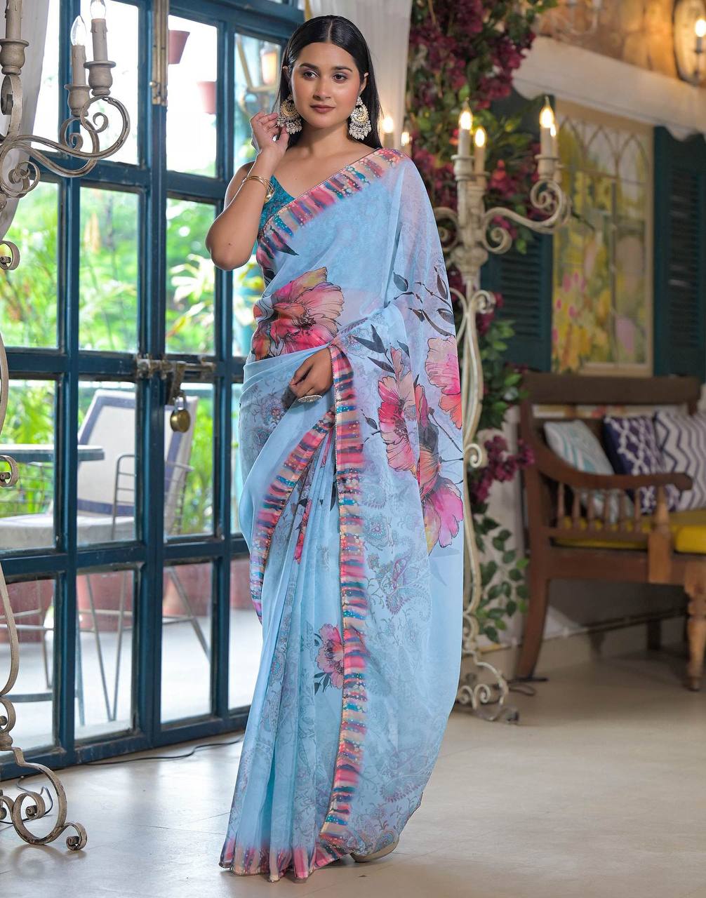 bloomwave digital art saree with designer edge detailing