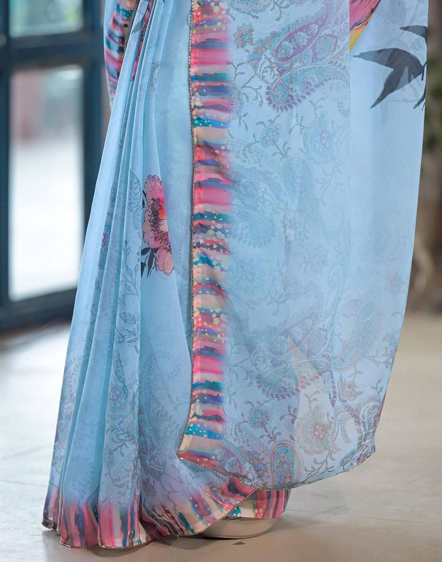 BloomWave Digital Art Saree with Designer Edge Detailing, photo 4