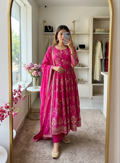 Regal Pink Embellished Anarkali Outfit