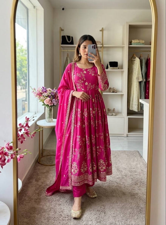 Regal Pink Embellished Anarkali Outfit