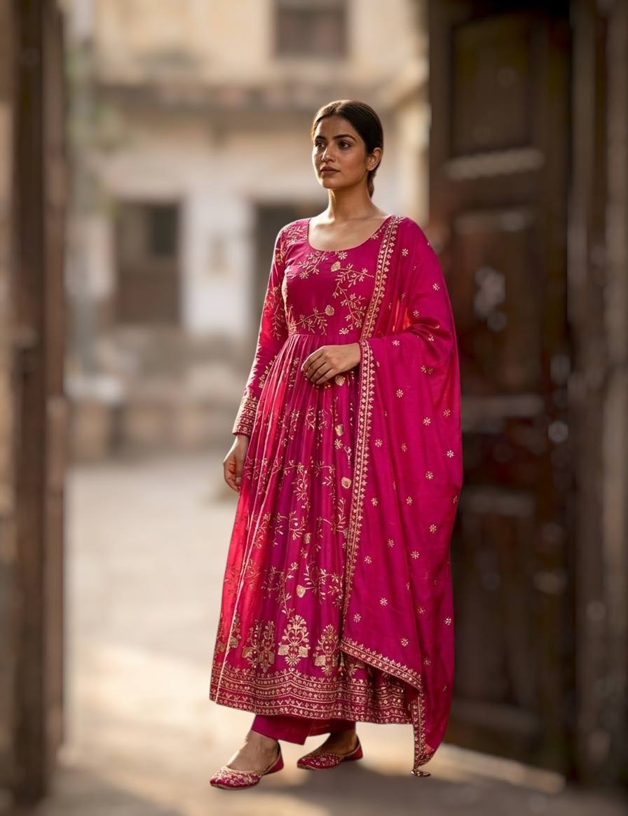 regal pink embellished anarkali outfit