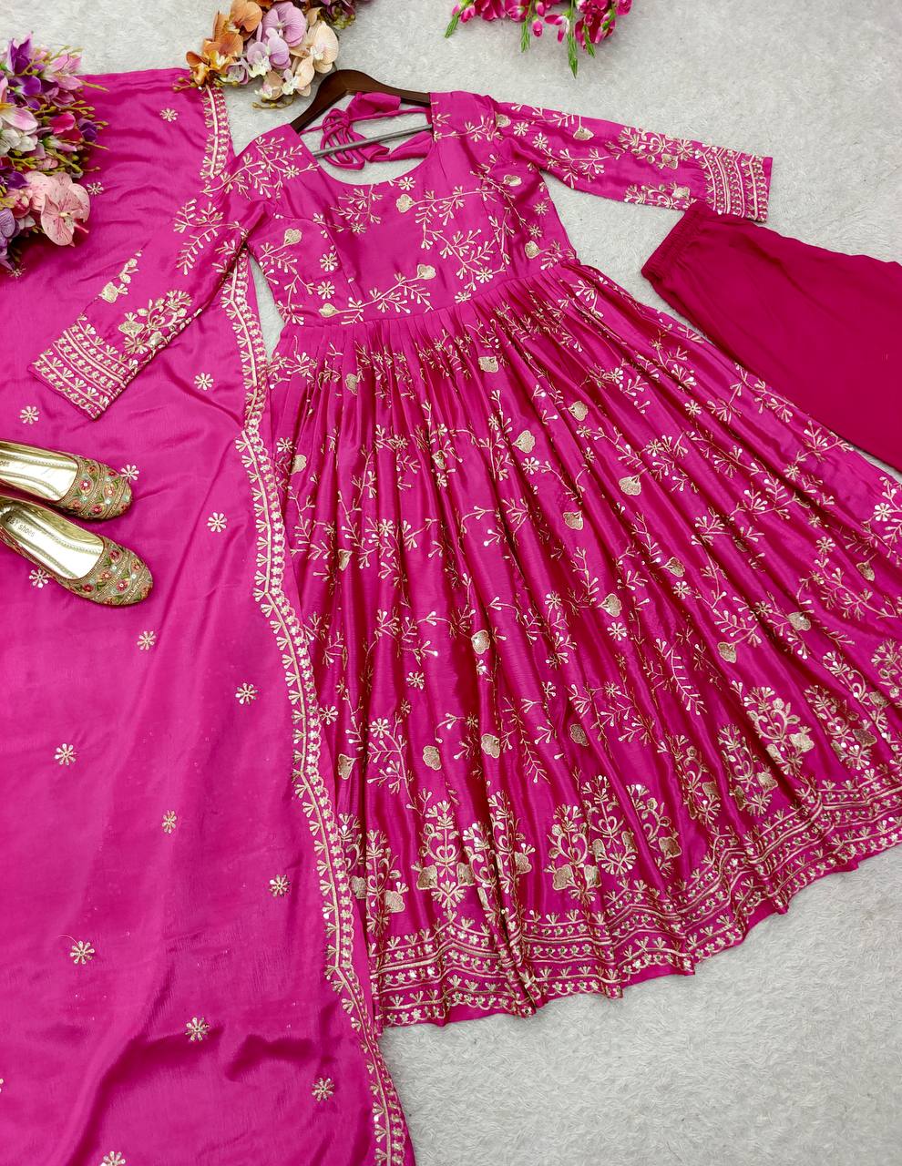 regal pink embellished anarkali outfit