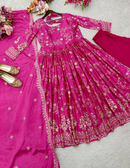 Regal Pink Embellished Anarkali Outfit