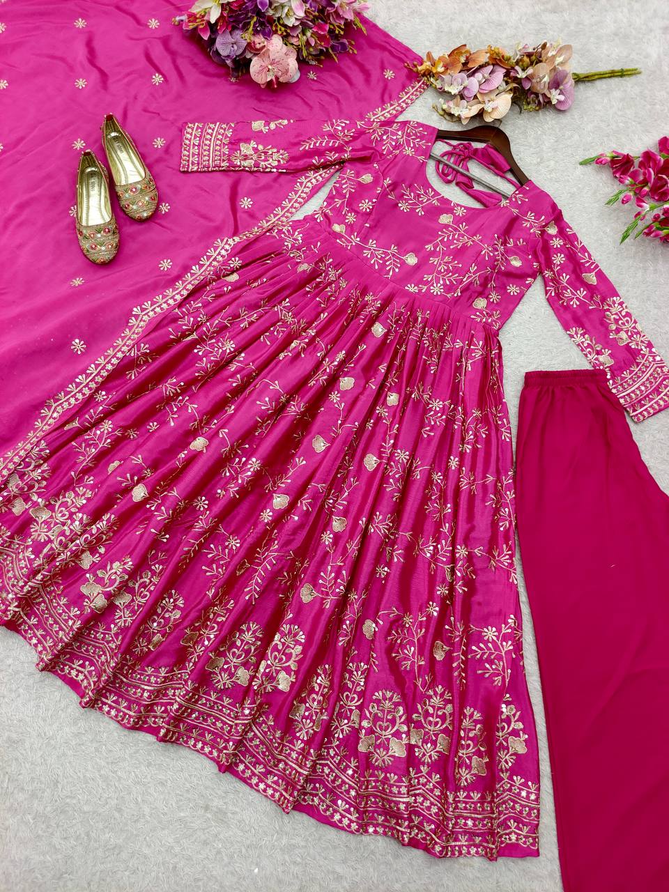 regal pink embellished anarkali outfit