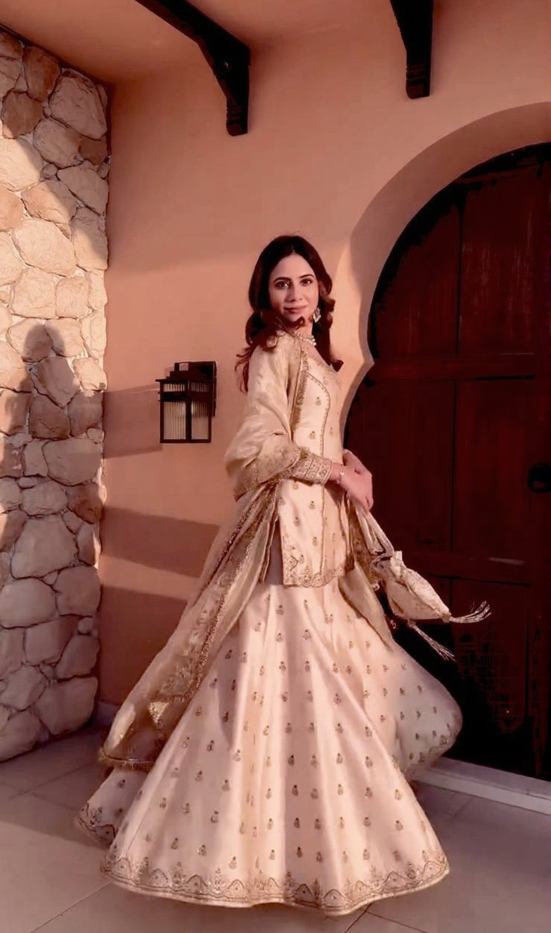 designer cream embroidered sharara set with dupatta