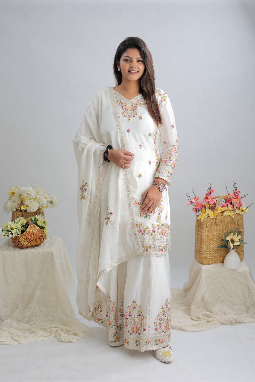 graceful ivory embroidered suit set – wedding & festive collection