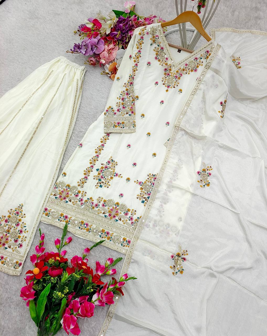 graceful ivory embroidered suit set – wedding & festive collection