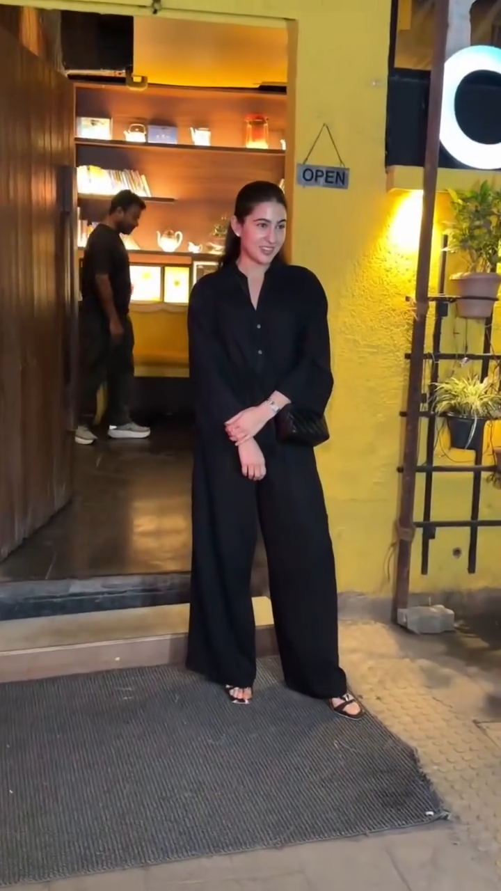 sara ali khan solid black co-ord set