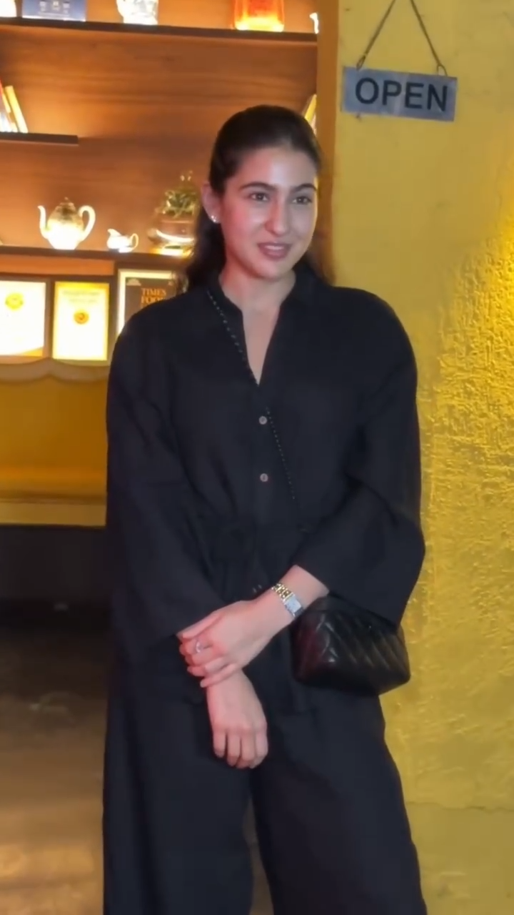 sara ali khan solid black co-ord set