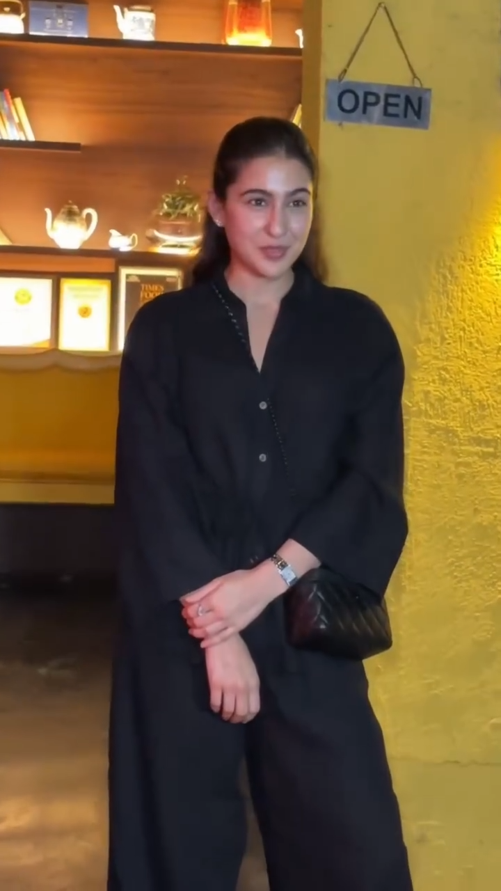 sara ali khan solid black co-ord set
