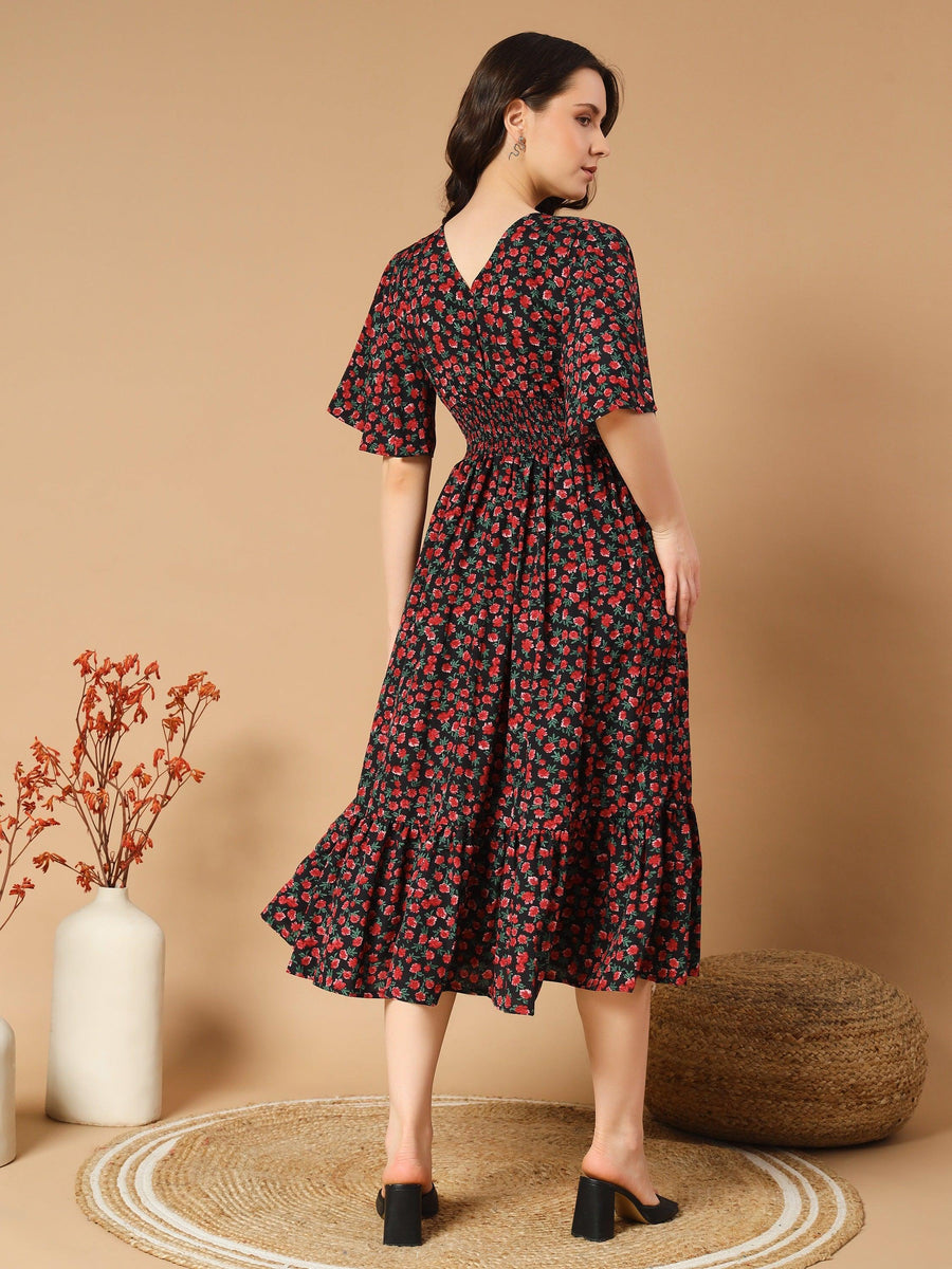 Black Dress with Green and Red Flower Print, photo 5